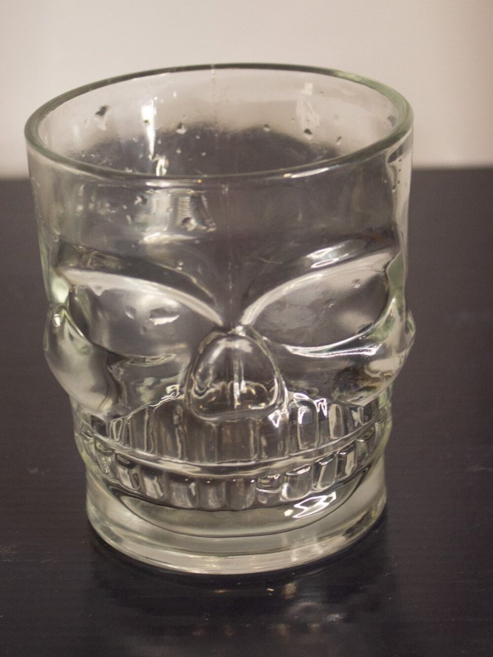 Clear Skull Glass – 8 oz Lowball Mug – 3D Design – Barware or Halloween Decor